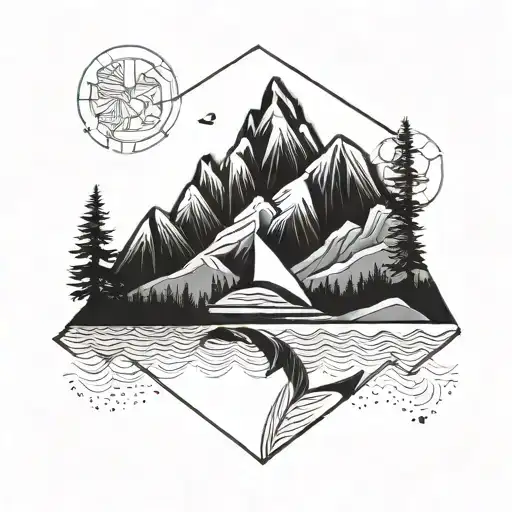 A Geometric Mountain Landscape With A Hidden Shark Silhouette