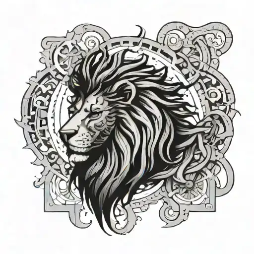 A Mechanical Lion With Intricate Clockwork Details Intertwined With Its Mane And Body
