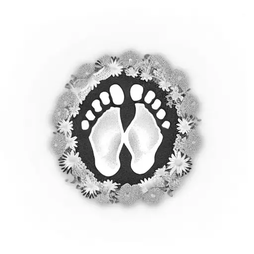 A Baby Foot Print Surrounded By Flowers