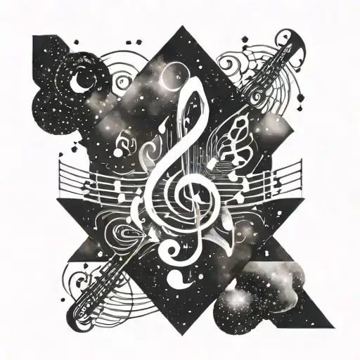 A Geometric Design Incorporating Musical Notes And Symbols With A Galaxy Background