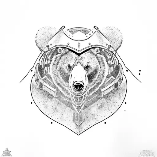 Bear Wearing A War Helmetand Fighting A Knight