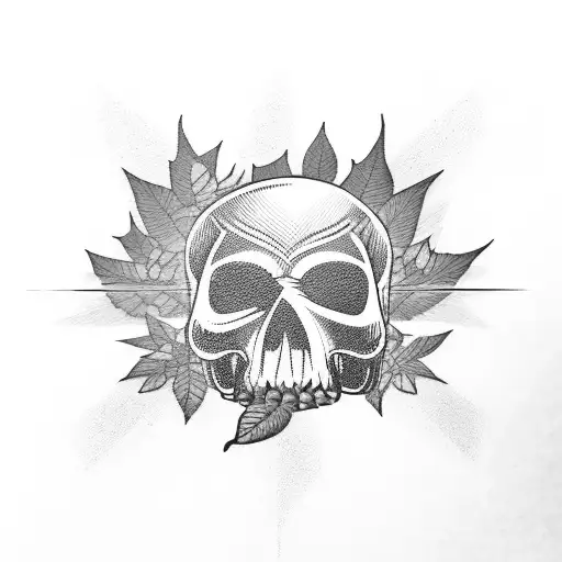 Katana Through Skull With Leaves