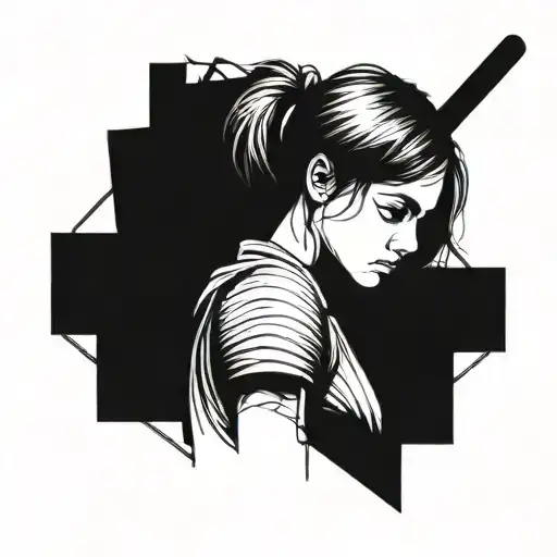 Abstract Portrait Of A Girl Daughter With A Ball And A Sword