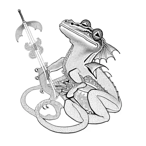 Dragon And Frog In A Traditional Japanese Style