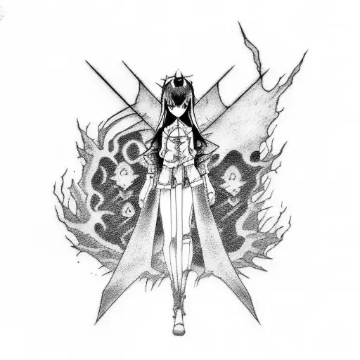 An Anime-inspired Tattoo Featuring A Dark Ambient Scene