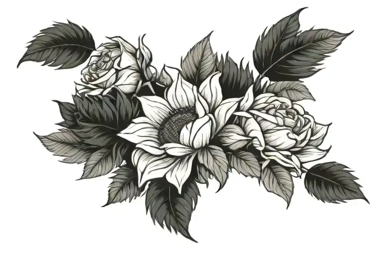 Sunflower And Rose Cluster