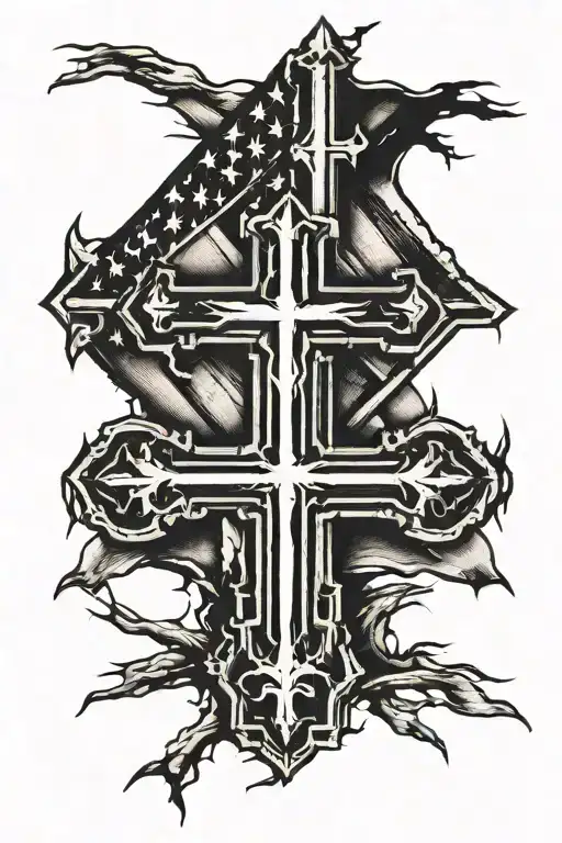 Rugged Black American Flag And Cross