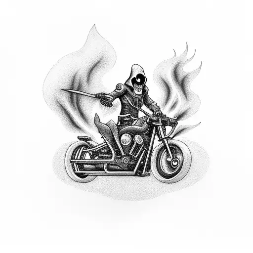 Grim Reaper Riding A Motorcycle Surrounded By Flames