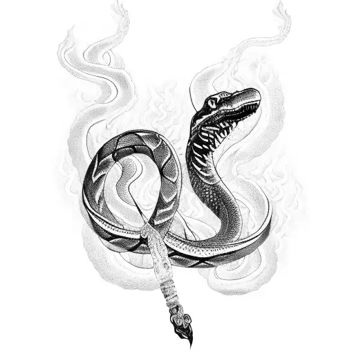One Giant Ice Snake And On Giant Fire Snake Entangled