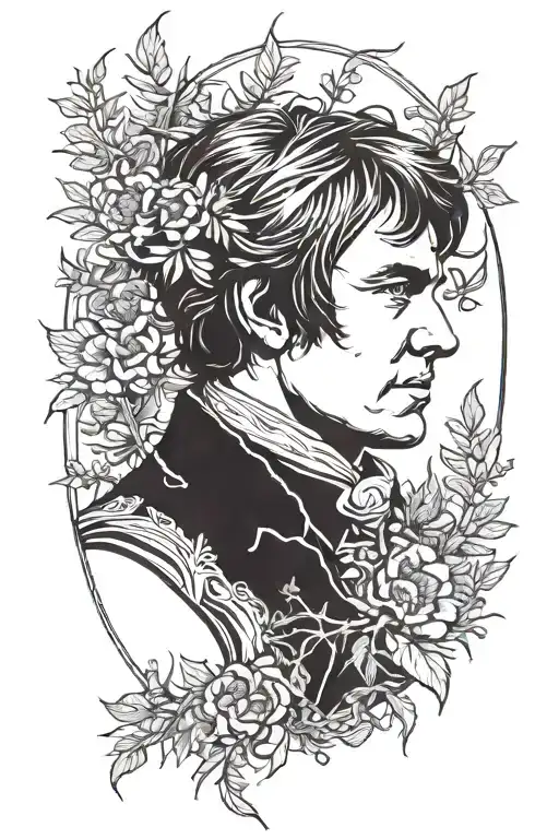A Portrait Of Robert Burns Surrounded By Heather And Thistles