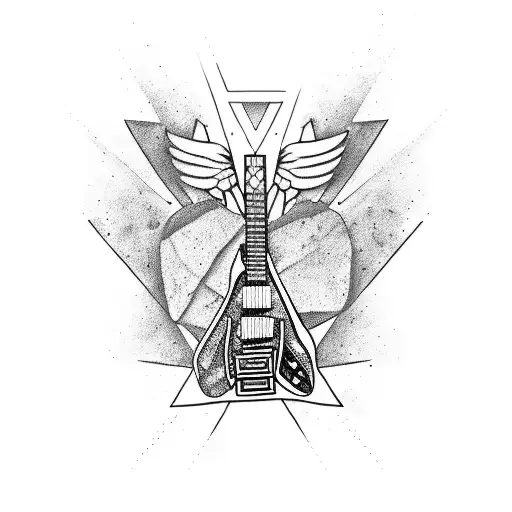 A Tattoo Design That Combines A Rock Guitar And A Racing Car In A Dynamic And Energetic Way