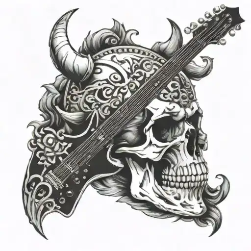 Viking Skull And Guitar Merging