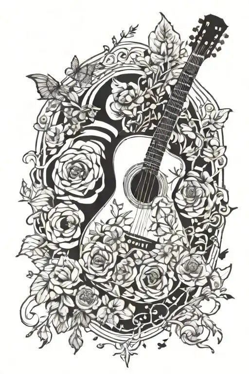 Guitat With Musical Elements And Nature Elements Incorporated