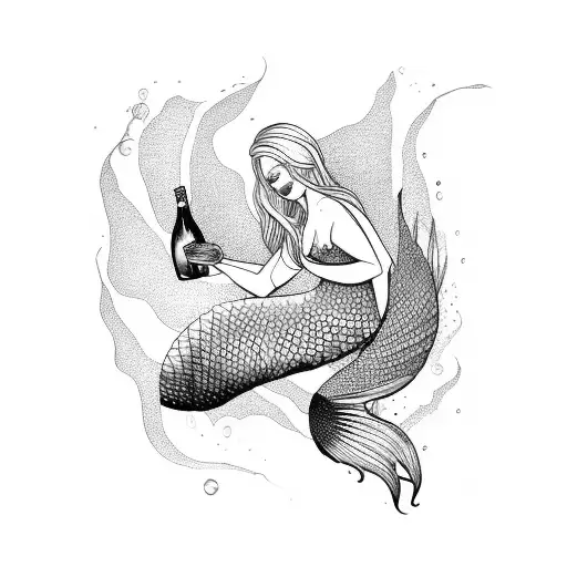 A Sensual Mermaid Gracefully Sipping Red Wine From A Glass
