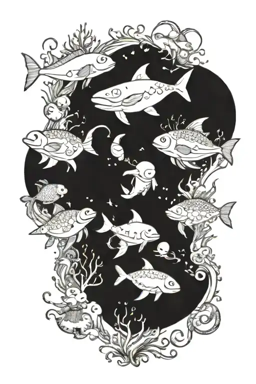 A Whimsical Scene Of Ocean Animals Playing With Children In A Fantastical Underwater World