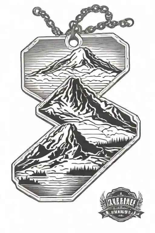 Military Dog Tag With A Silhouette Of Mount Rainier In The Background