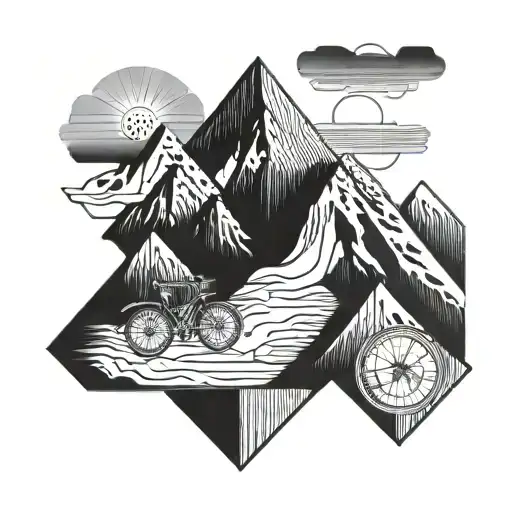 A Geometric Mountain Range With A Winding Bike Trail