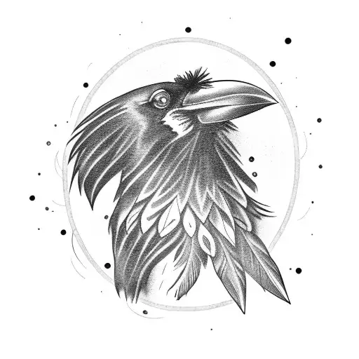 Raven With Feathers And Sun