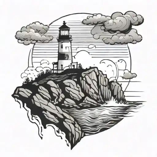 Depict A Lighthouse Standing On A Rocky Cliff