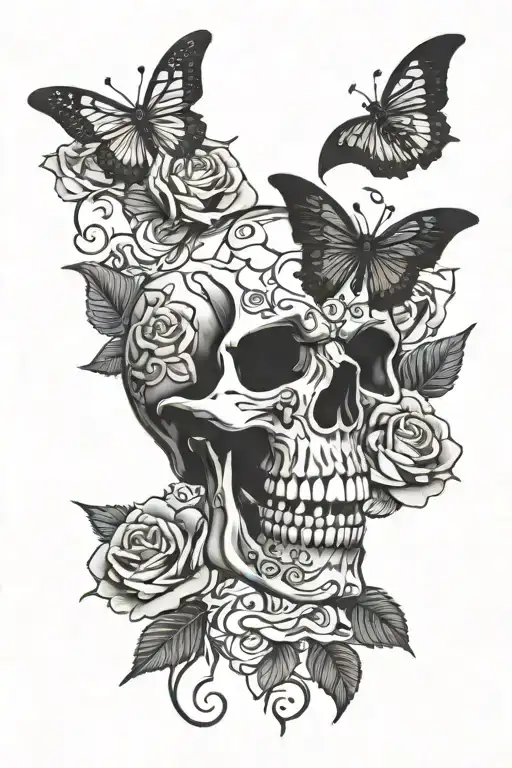 Roses Skull Mantle Wings Horns