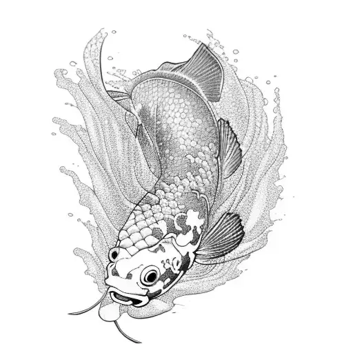 A Koi Fish Gracefully Swimming Through A Fiery Wave