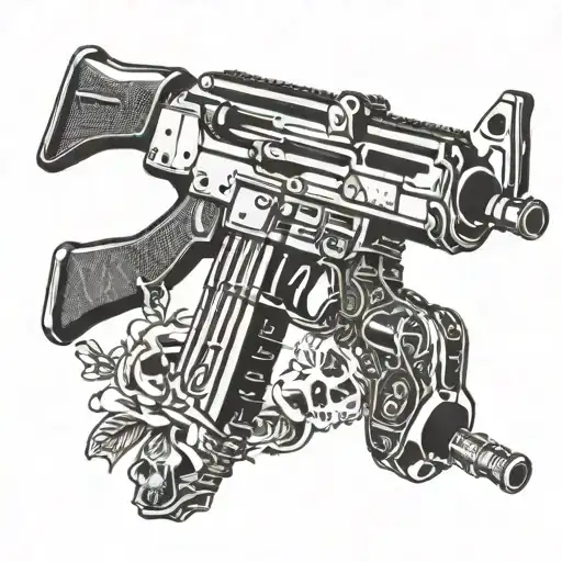 Incorporate A Detailed Ak-47 Rifle With A Skull And Crossbones Motif