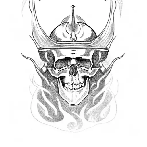 Skull With Viking Helmet Surrounded By Flames