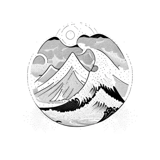 A Mountain Landscape With A Wave Breaking In The Foreground