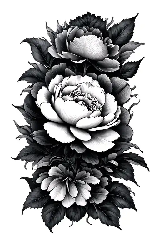 Peony With Petals As Waves Blackwork