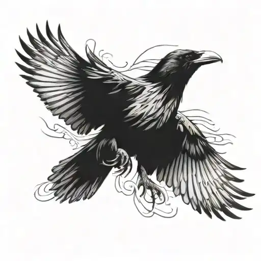 A Raven Take Off From His Mother