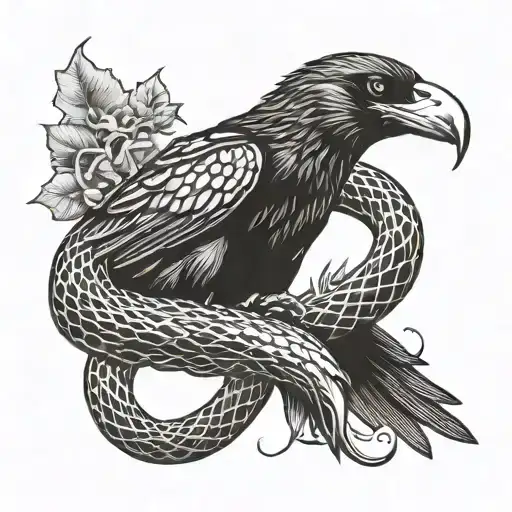 Snake Squeezing A Raven