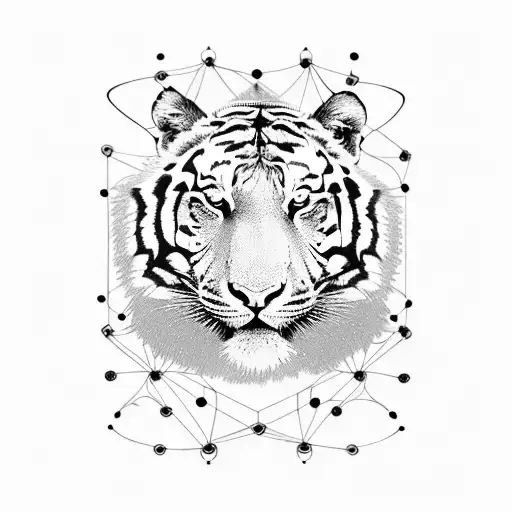 A Tiger Playing A Musical Instrument In A Mesmerizing Geometric Forest