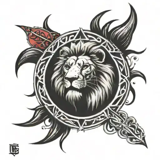A Rock Music Inspired Sleeve Tattoo Featuring A Lion Head And Galatasaray Colors