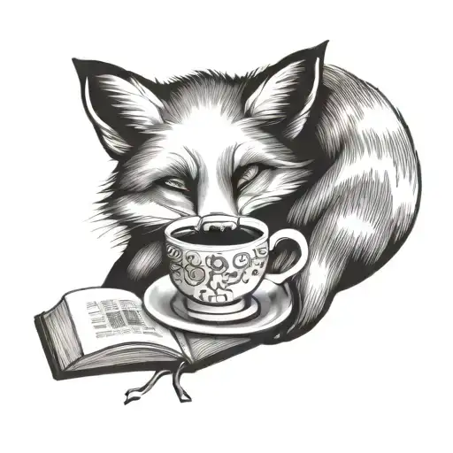 A Fox Curled Up With A Cup Of Tea And A Book