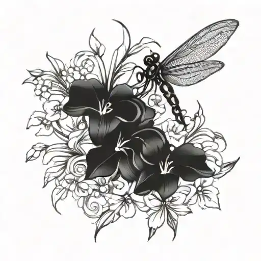 Larkspur Flower With Dragonfly Flying