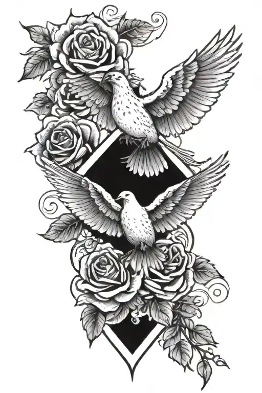 Cross Rose Dove Flying