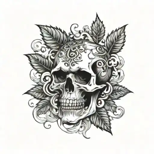 Skull Smoking Pot Leaf And Smoke Rising