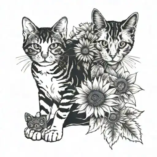 Tatttoo Of Dog Footprint And Cat With Sunflowers For Woman