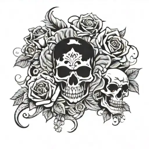 Gambling Skulls Roses Surrounded