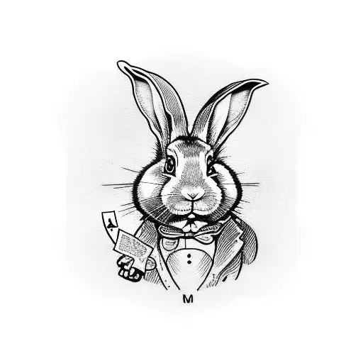 A Rabbit Playing Cards With A Bad Face And A Topper And A Monocle
