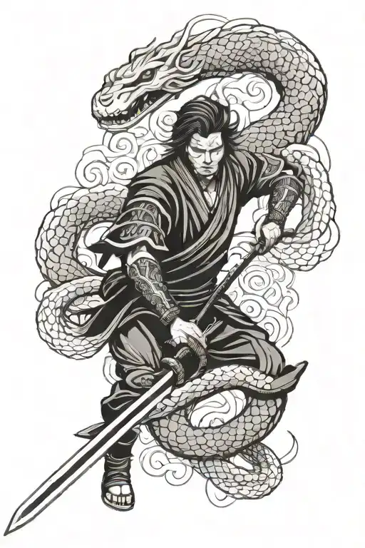 Samurai Sword Surounded By Snake Slithering
