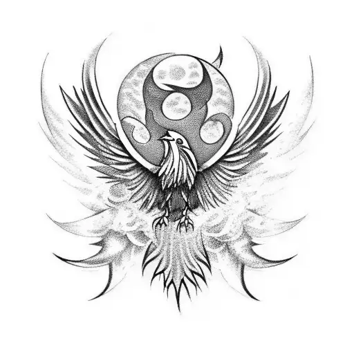 A Phoenix Rising From The Ashes With Philosophical Symbols Incorporated Into Its Wings