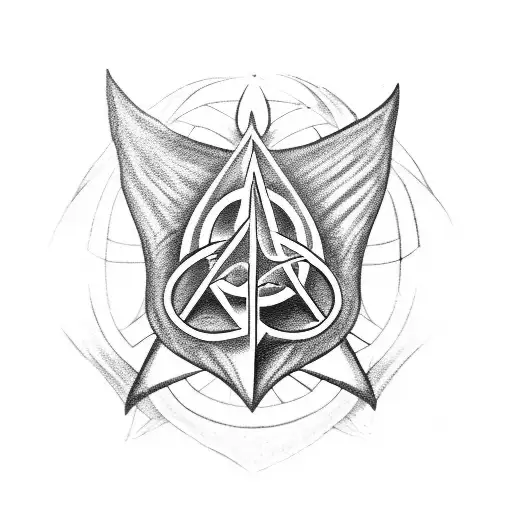A Blackwork Tattoo Of The Deathly Hallows Symbol Emerging From The Sorting Hat