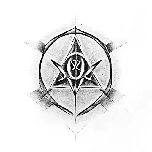 A Blackwork Tattoo Of The Deathly Hallows Symbol Emerging From The Sorting Hat