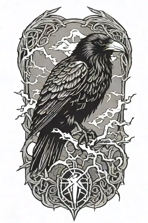 Raven Bird With Lightning