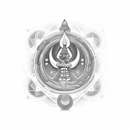 Combine The Symbols Of Shivji And A Classic Car In A Blackwork Style