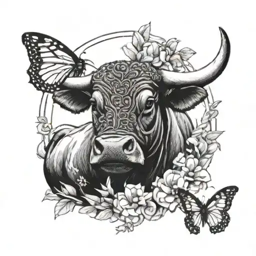 Bull And Butterfly Resting