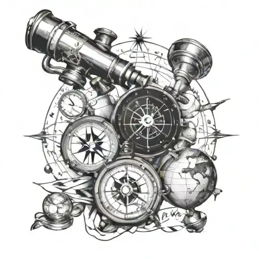 Compass And Binoculars And Sextant And Globe