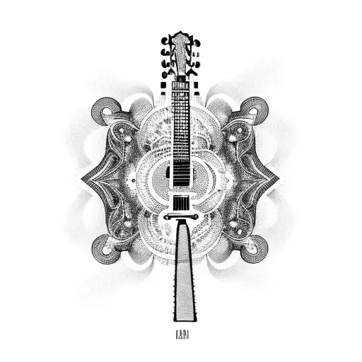 A Guitar With Intricate Musical Notes Weaving Through The Strings