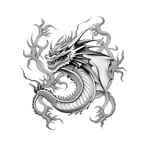 Dragon Com Detalhe Com Flor Vermelha